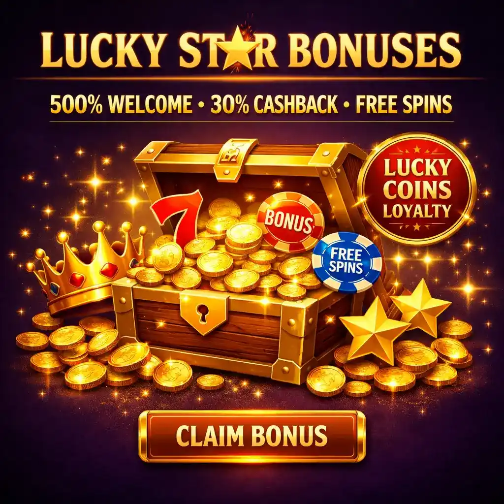 Lucky Star Bonuses - 500% welcome, 30% cashback